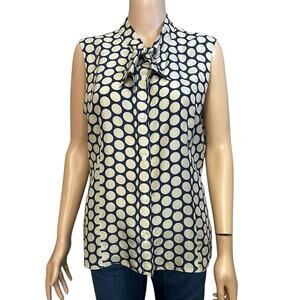 Isabella Sinclair Silk Tank Top Large Polka Dot Button Down Tied Neck Preppy